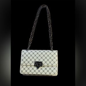 Designer Feel Cream and Black Chain Shoulder Bag